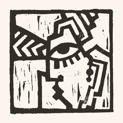 Linocut geometric character- 04