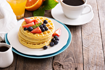 Breakfast waffles with fresh berries