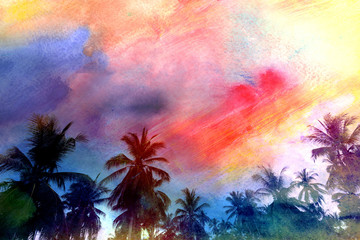 Fototapeta premium Beautiful watercolor palm trees