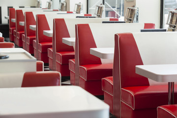 seating booth details in american diner restaurant, shallow DOPF