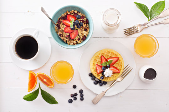 Breakfast waffles with fresh berries