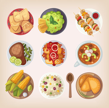 Mexican street, restaraunt or homemade food icons for ethnic menu