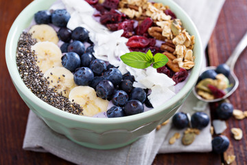 Breakfast smoothie bowl with fruits 