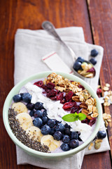 Breakfast smoothie bowl with fruits 