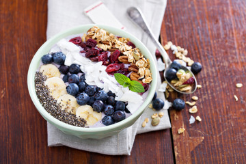 Breakfast smoothie bowl with fruits 