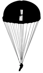 Foto op Plexiglas parachutiste militaire, silhouette noire sur fond blanc © Unclesam