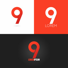 number nine 9 logo design icon set background