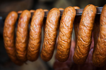Traditional food. Smoked sausage.