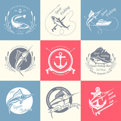 Big Set of Logos, Badges and Icons Spearfishing