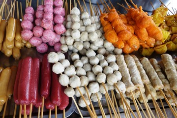 Assorted fish balls and sausages