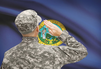 Soldier saluting to US state flag series - Idaho