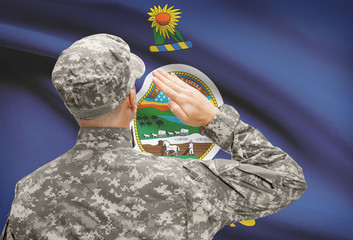 Soldier saluting to US state flag series - Kansas