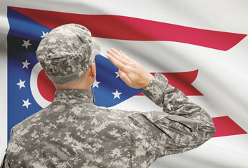 Soldier saluting to US state flag series - Ohio