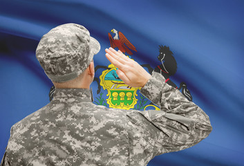 Soldier saluting to US state flag series - Pennsylvania