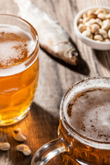 Beer with dried fish and snacks