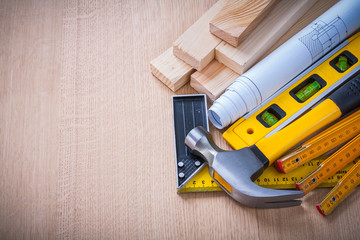 Copy space image of big construction set on wooden board buildin