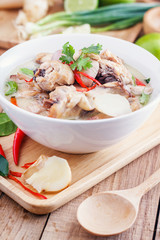 Traditional thai soup Tom Kha Gai - coconut milk with chicken