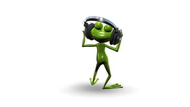 Animation dancing green frog on white background