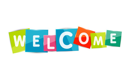 Welcome word with each letter on separate square plate