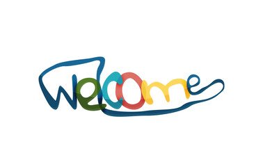 Welcome word, drawn lettering typographic element