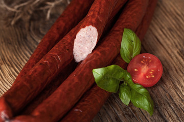 Traditional food. Smoked sausage.