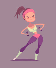 Fitness girl cartoon character. Isolated vector illustration.