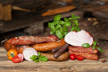 Assortment of cold meats, variety of processed cold meat products