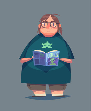 Funny geek character. Isolated vector illustration.