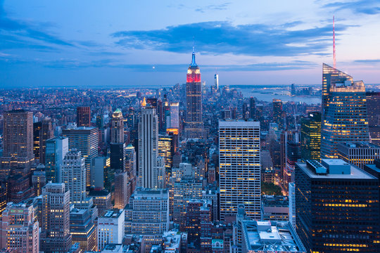 Fototapeta Aerial night view of Manhattan skyline - New York - USA