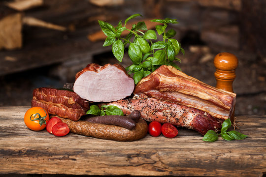 Assortment of cold meats, variety of processed cold meat products