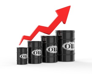 Oil Barrels with Red Arrow Up.