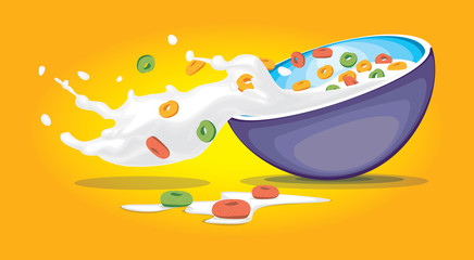 Cereal Bowl with splash milk and cereals vector - 86575144