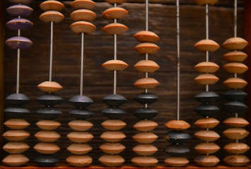 Old wooden abacus on wood background
