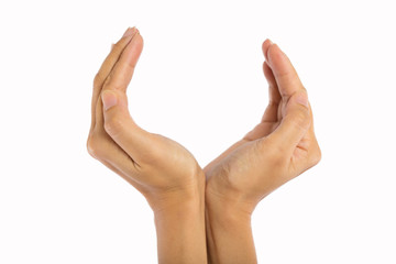 Woman hands on white background