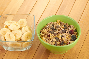 Delicious and healthy cereal in bowl with milk