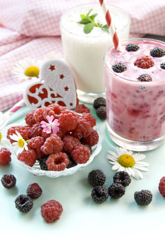 yogurt with blueberries and raspberries