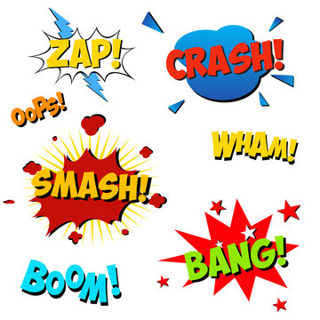 Set of color explosion of comic sound effect explosion. Stock Vector Illustration. Comic speech bubbles.