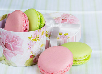 Green and pink macaroons