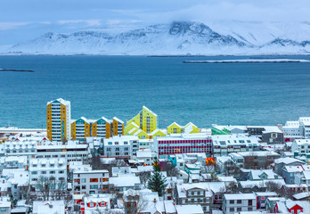 Beautiful Reykjavik city skyline in Iceland. Reykjavik is the Northernmost capital city in the world