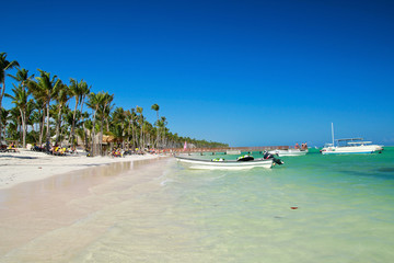 Wooden pier on caribbean sea beach