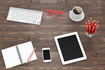 laptop and office stuff, workplace, top view