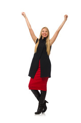 Obraz premium Pretty young girl in bordo skirt isolated on white