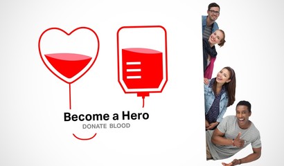 Happy friends advertising blood donation