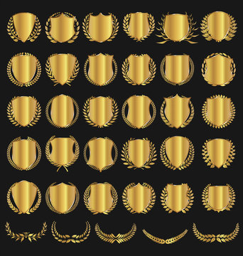 Vector medieval shields and laurel wreaths collection