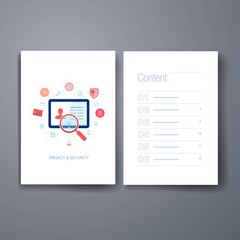 Modern people search and privacy flat icons cards design