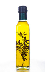 Olive oil in glass bottle