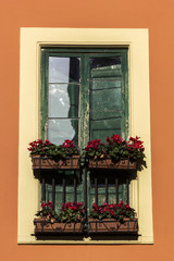 Flowers on the window in Italy