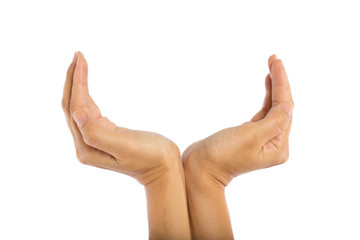 Woman hands on white background