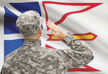 Soldier saluting to Canadial province flag series - Newfoundland and Labrador