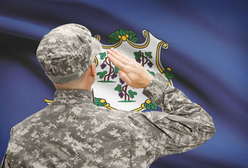 Soldier saluting to US state flag series - Connecticut